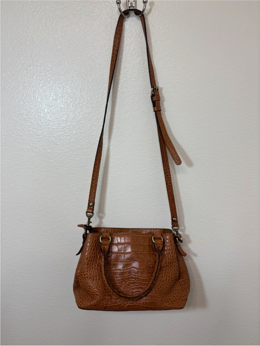 Patricia Nash Cognac Croc-Embossed Leather Crossbody